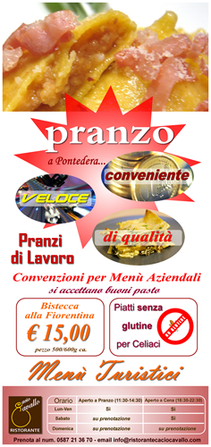 Men&ugrave; Turistico e Pranzo Veloce a Pontedera - Pisa
